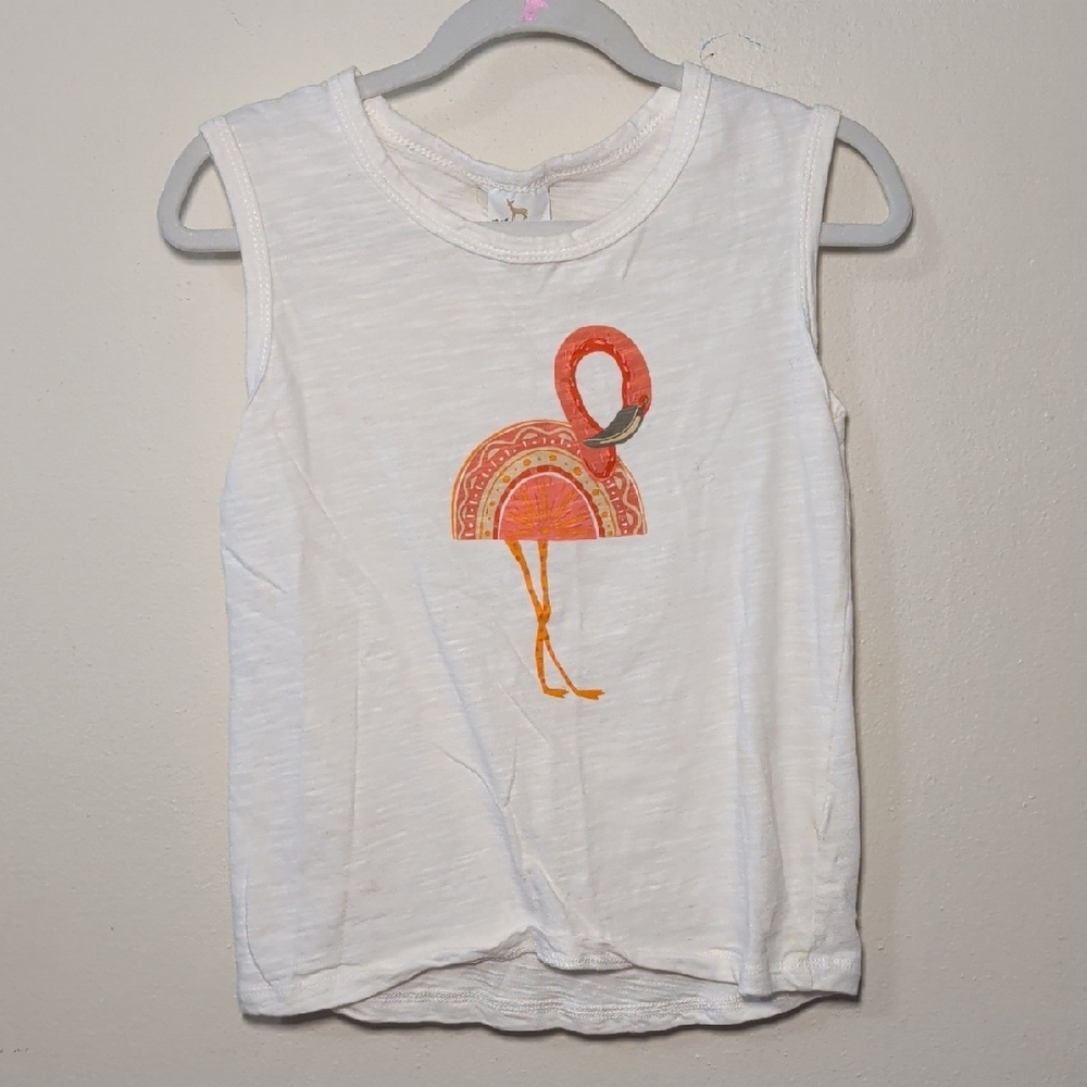 Velvet Fawn Flamingo Tank Top White Pink 100% Cotton Summer Girls Size 7